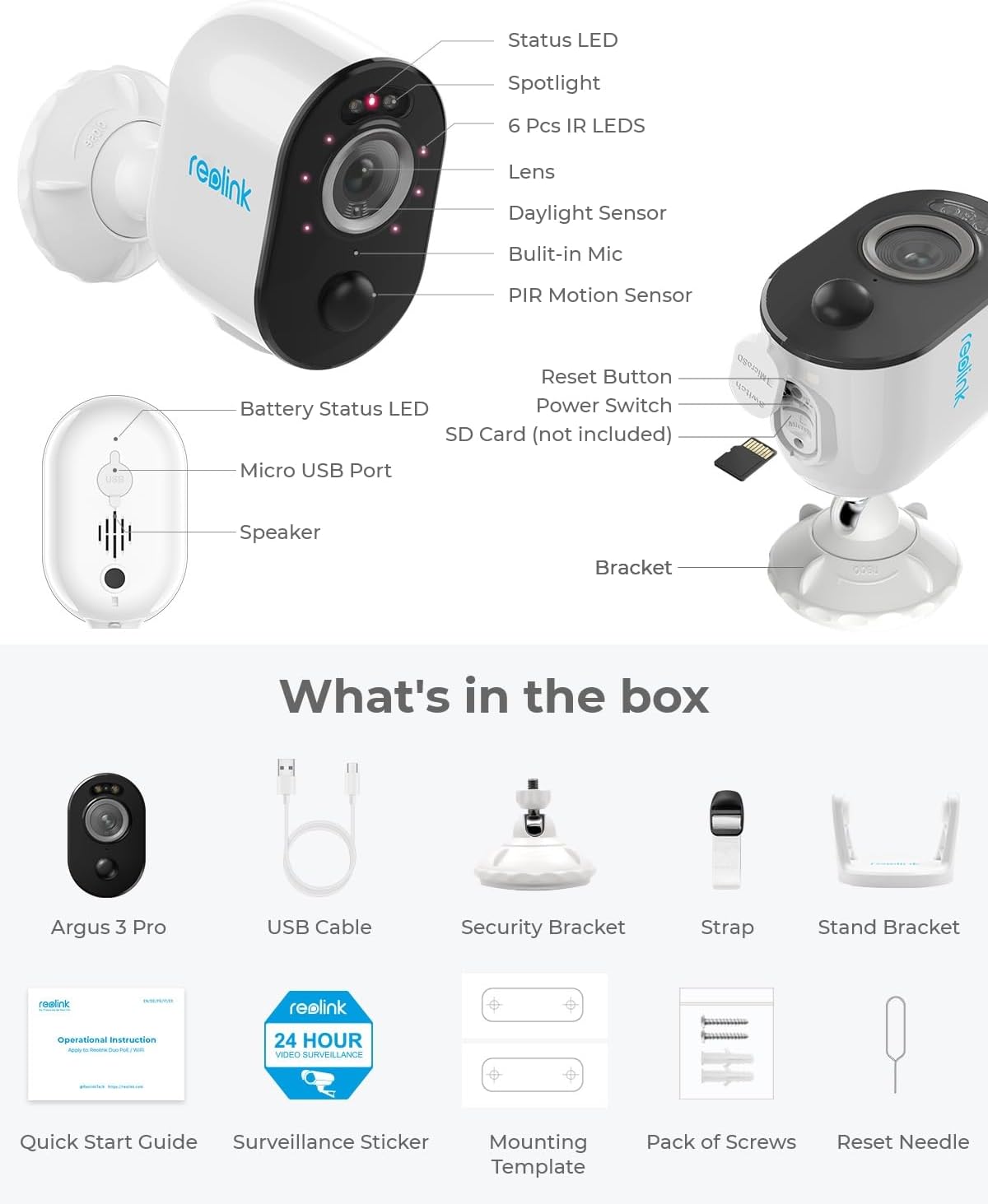 REOLINK  Argus 3 Pro Indoor Outdoor Wireless 4K Security Camera