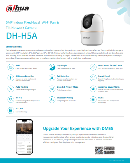 DAHUA | Hero Series 3MP & 5MP Indoor Fixed-Focal Wi-Fi Pan & Tilt Network Camera H5A