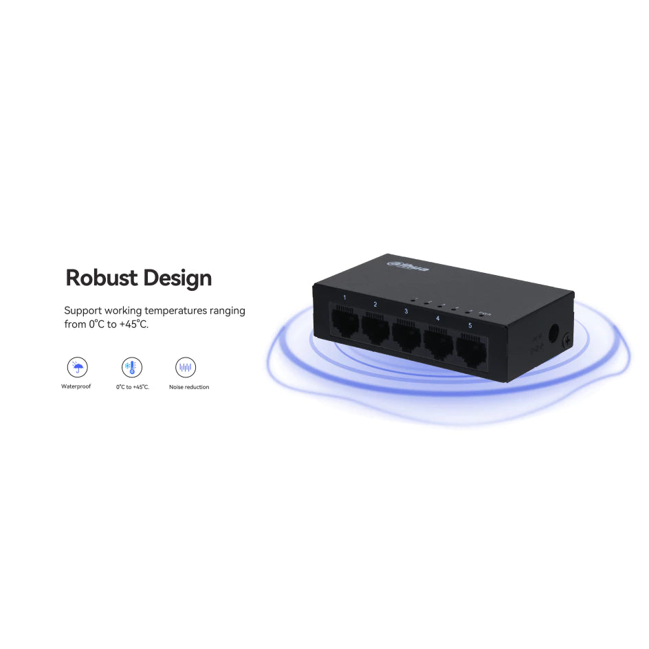 Dahua 5-Port & 8Port Unmanaged Desktop Gigabit Ethernet Switch DH-PFS3005-5GT-L/ DH-PFS3008-8GT-L | 5-port gigabit