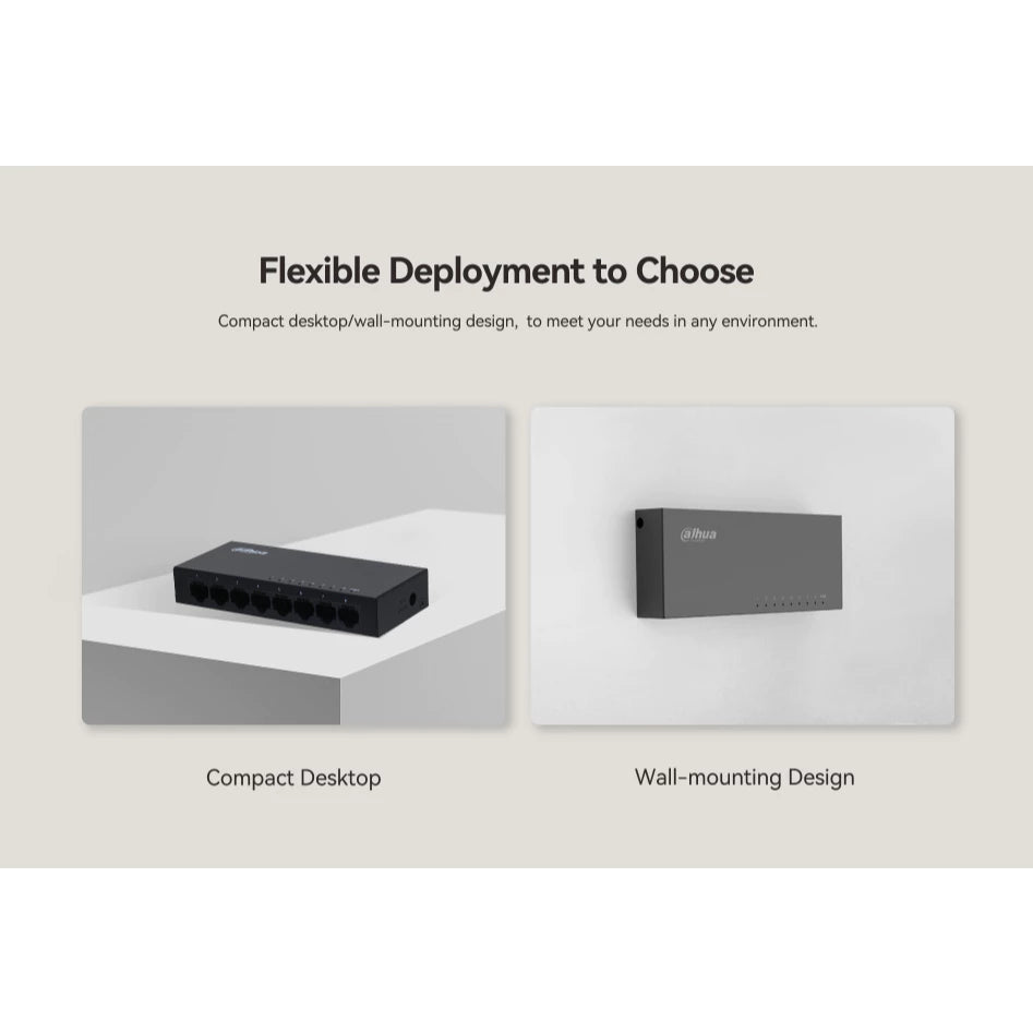 Dahua 5-Port & 8Port Unmanaged Desktop Gigabit Ethernet Switch DH-PFS3005-5GT-L/ DH-PFS3008-8GT-L | 5-port gigabit