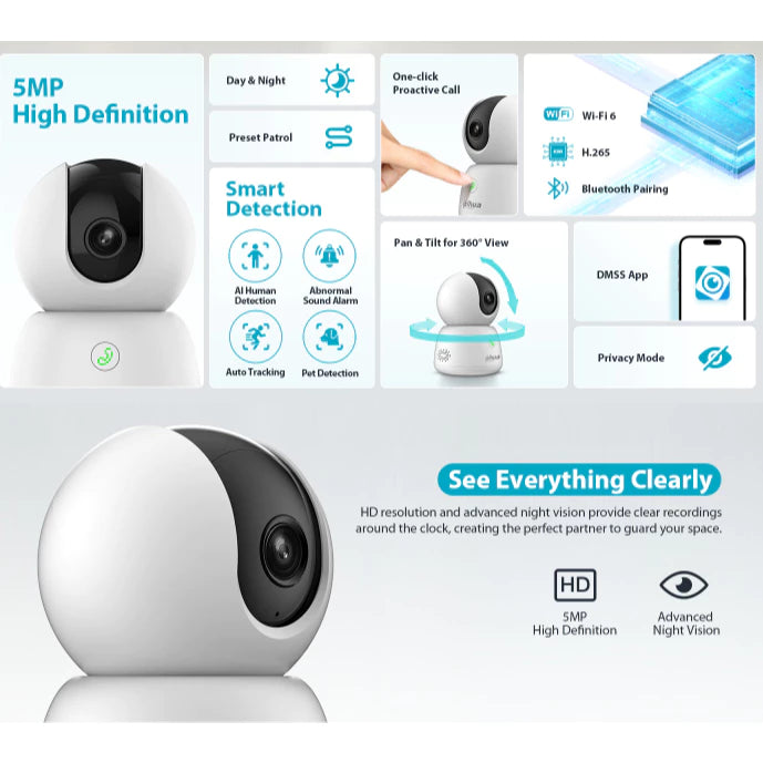 DAHUA | DH-H3B-H5B 3MP & 5MP Indoor Fixed-focal WiFi Pan & Tilt Network Camera │Human & Pet Detection │Sound alarm │Night vision