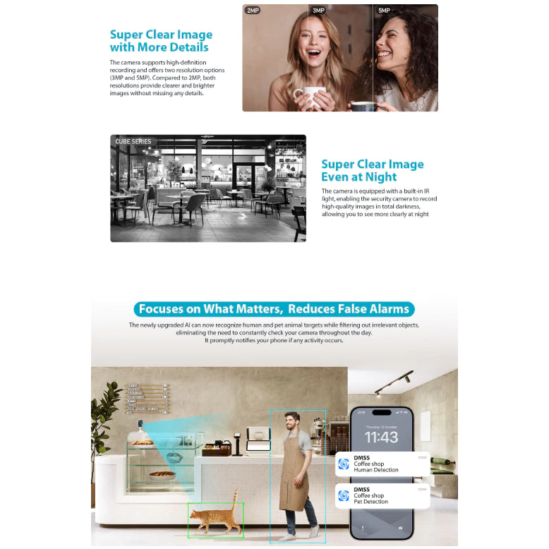 DAHUA | Cube Series 3MP & 5MP Indoor Fixed-focal Wi-Fi Cube Network Camera | DH-C3A  | DH-C5A